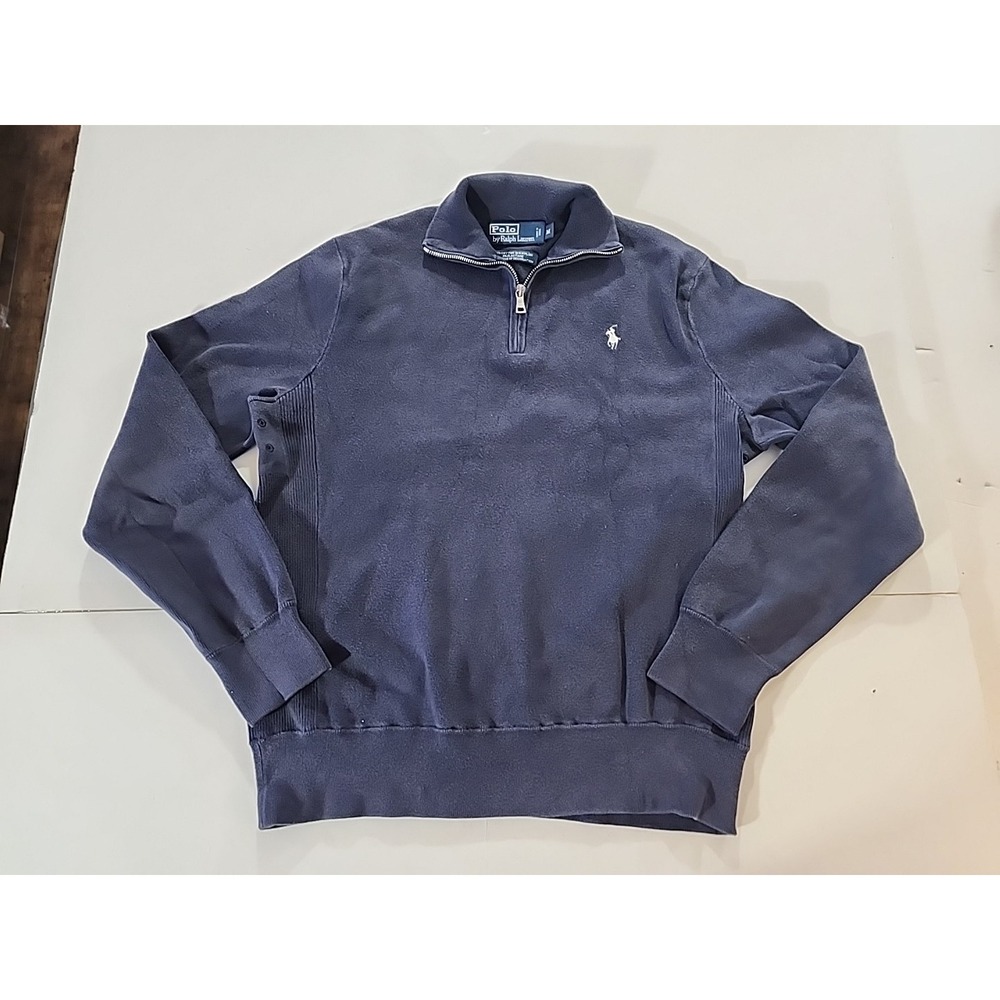 Polo‎ Ralph Lauren Men's Medium Navy Blue Quarter Zip Pullover Sweater Pony